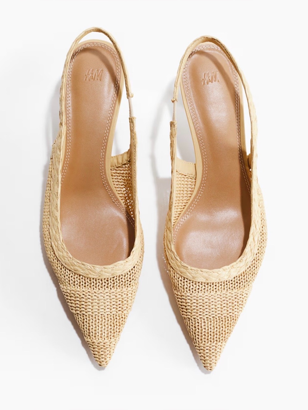 NEW Kitten-heeled straw slingbacks in natural/beige